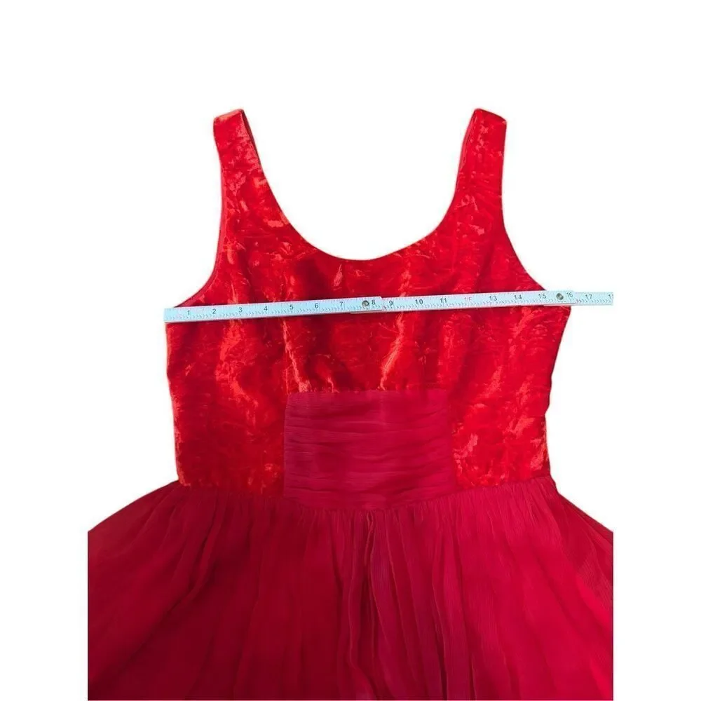 Free People Vibrant Red Crushed‎ Velvet Party Mini Baby Doll Dress Sz 8